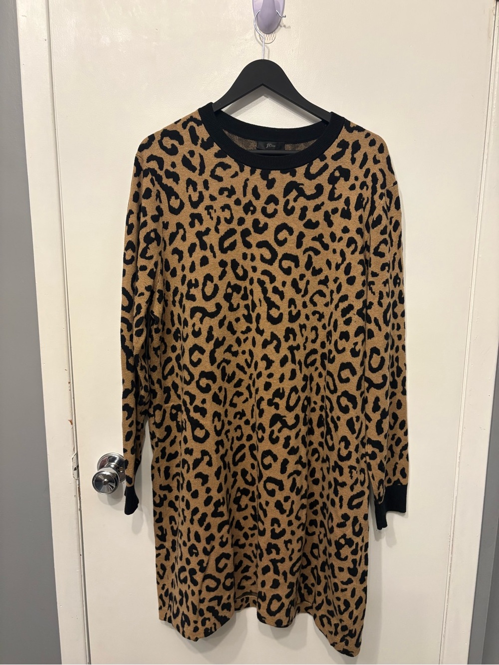 J. Crew Leopard Print Long Sleeve Sweater Dress - Black & Camel